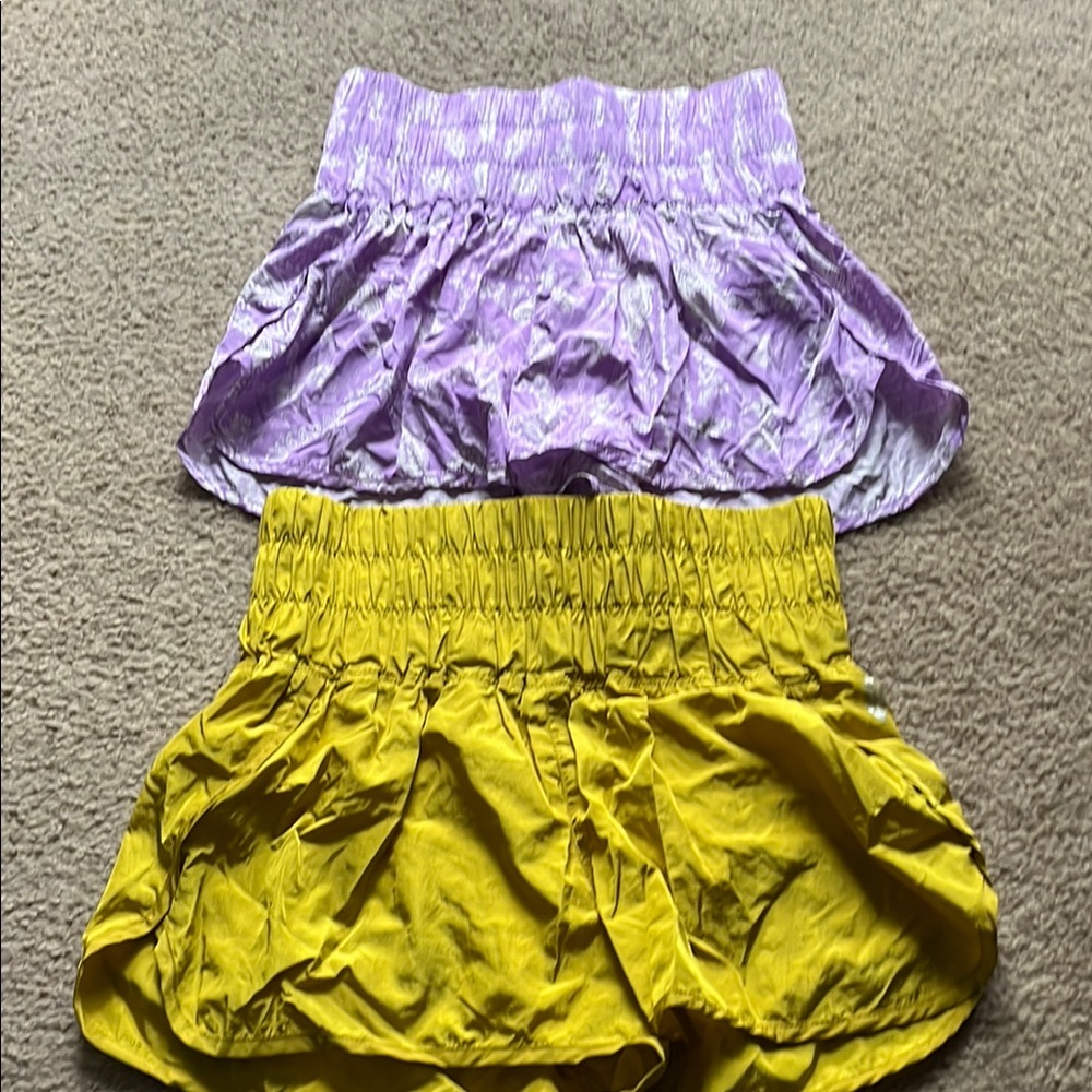 FP MOVEMENT (2) Purple and Yellow Elastic Waist Shorts